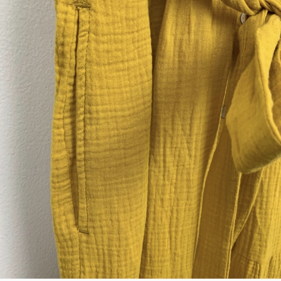 Magashoni Midi Dress Organic Gauze Size Small Yellow Button Front Short Sleeve - Picture 8 of 15